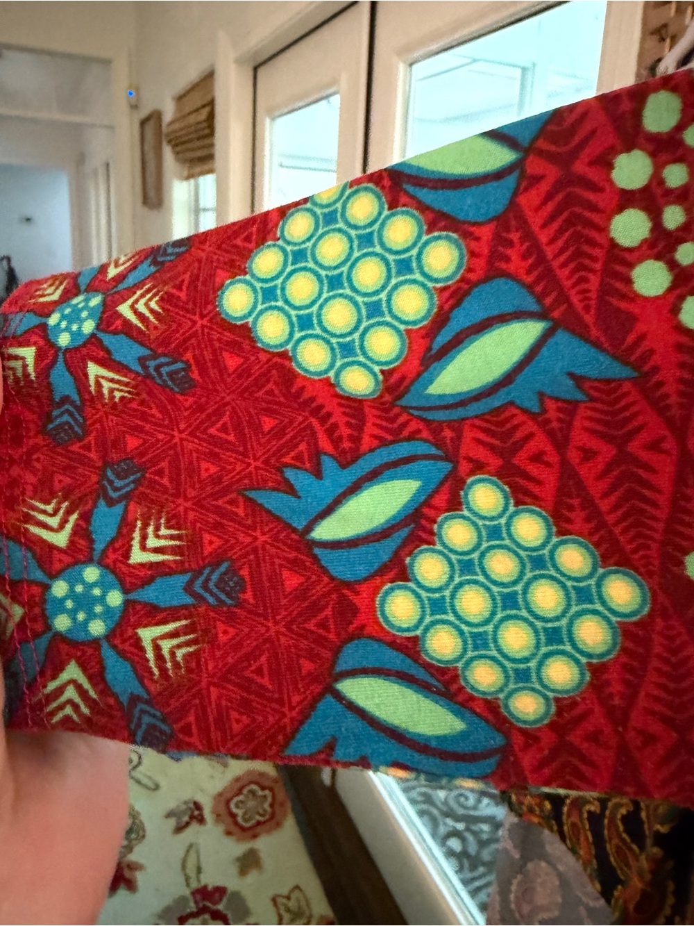 Lula Roe Colorful Patterned Tunic Top - Red, Turquoise & Lime medium - Picture 5 of 6